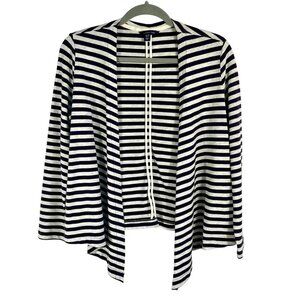 Land's End Cotton Preppy Nautical Sweater Navy & Gray Stripes Size Medium Petite